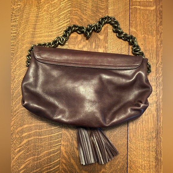 Kooba Brown Leather Clutch with Braided Tassels and Detach. Chain Handle - Picture 2 of 8